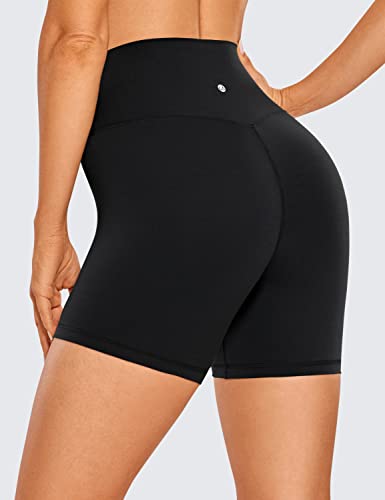 CRZ YOGA Womens Butterluxe Crossover Cycling Shorts 5 Inches - V Cross Gym Shorts High Waisted Tummy Control Workout Yoga Shorts Black 10