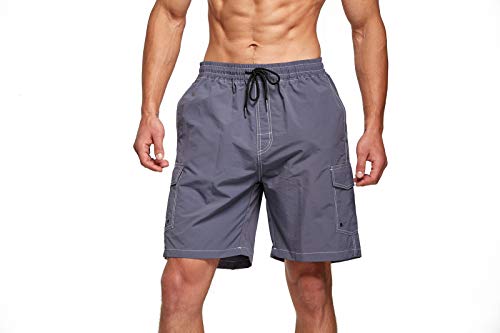 Tansozer Mens Swimming Shorts Quick Dry Swim Shorts Swimming Trunks Men Beach Shorts Waterproof Board Shorts with Pockets Surf Shorts Mesh Lining Grey M