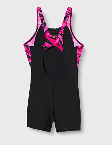 Speedo Girl's Hyperboom Splice Legsuit, Comfortable Fit, Extra Coverage and Movement, Black and Pink, 11-12 Years