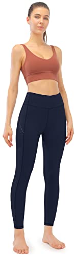 JOYSPELS Gym Leggings Womens High Waisted - Ladies Running Compression Activewear Sports Workout Yoga Leggings Pants for Women UK with Pockets Tummy Control - Navy Blue - M