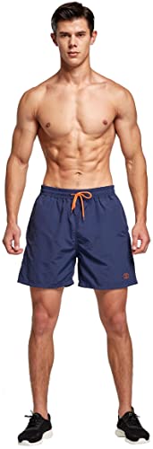 ZOXOZ Mens Swimming Shorts Board Shorts Waterproof Quick Dry Beach Shorts Swim Trunks Summer Casual Surf Shorts with Pockets Mesh Lining Dark Blue M