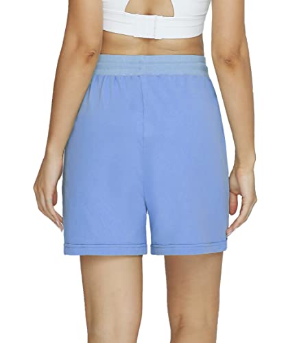 Enjyam Women's 100% Cotton Classic Bermuda Shorts Sport Shorts Moisture Wicking Activewear with Pockets Hiking Shorts Pyjama Bottoms,Light Blue-S