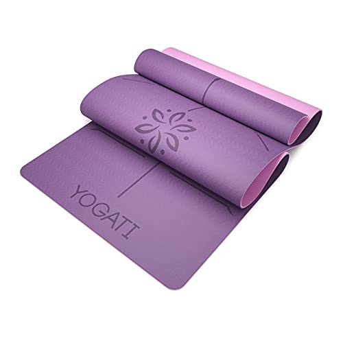 YOGATI Yoga Mat with Alignment Lines. Yoga Mats with carry strap perfect for Pilates and Fitness Workout, Eco Friendly Non Slip Thick Yoga Mats for women and men - Yoga Matt.