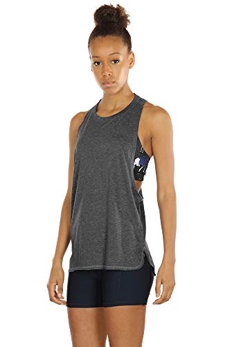 icyzone Women's Workout Tank Top Loose Fit - Muscle Tank Exercise Gym Yoga Tops Running Athletic Shirts (S, Charcoal)