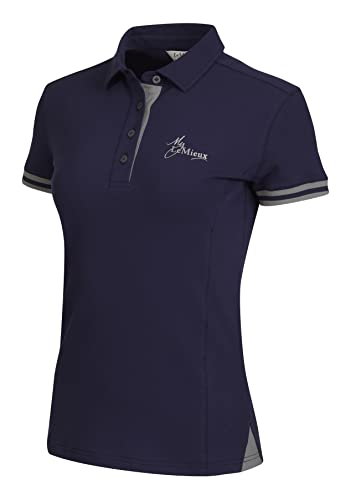 LeMieux Women's Short Sleeve Polo Shirt - Soft Flattering Slim Fit Button Up - Casual Breathable Quick Dry Ladies Activewear Horse Riding Top (Small - UK8/US4, Navy)