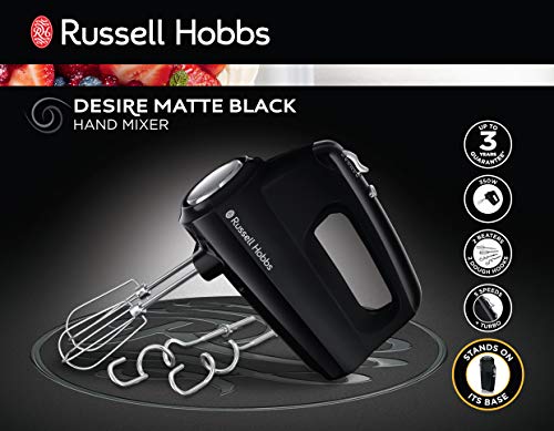 Russell Hobbs 24672 Desire Hand Mixer, Electric Hand Whisk and Dough Mixer Attachments, Matte Black, 350 W