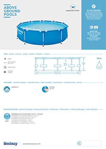 Bestway 56677 Steel Pro Framepool ohne Pumpe, rund, Ø305 x 76 cm Pool, Blue