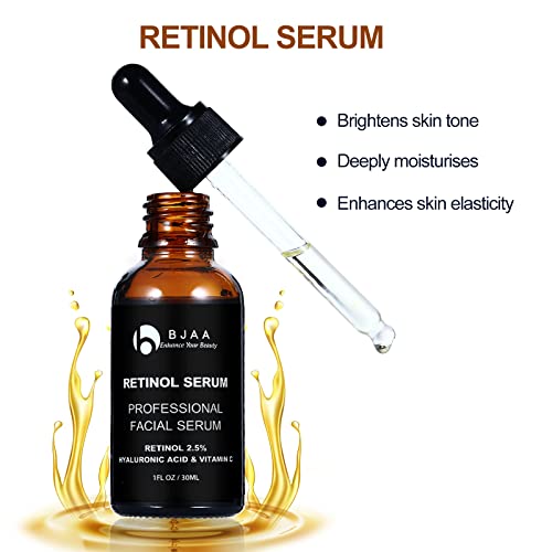 BJAA Retinol Serum - High Strength with 2.5% Retinol, Hyaluronic Acid, Vitamin C & E, and Organic Aloe. Anti-Wrinkle Anti-Ageing Facial Serum for Dark Spot, Fine Lines, Scar and Skin Repair 30ml