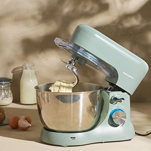 Progress EK5234PTEAL Go Bake Stand Mixer, 4 L Stainless Steel Bowl, Electric Kitchen Mixer, 8 Speed Settings & Pulse, 3 Attachments: Beater, Dough Hook, Whisk, Splash Guard, Safety Lock, 1300W, Teal