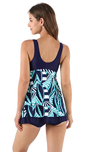 ECUPPER Women's One Piece Retro Swim Dress Plus Size Swim Wear Printed Floral Bathing Suit with Boy Shorts Navy Blue 5XL