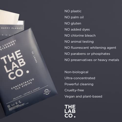 The Lab Co. Laundry Detergent Strips Sheets Eco Ultra-Concentrated Non-Bio Relaxing Fragrance Cotton & Jasmine for Hand and Machine Washing. For up 64 Loads