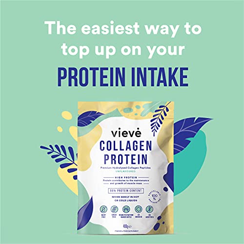 Vieve Collagen Protein Powder - Hydrolysed Bovine Peptides - Diet Support Supplement for Skin, Hair, Nail Health - Non-GMO, EU Grass-Fed, Pasture-Raised Cattle - No Dairy or Sugar, Flavourless, 400g