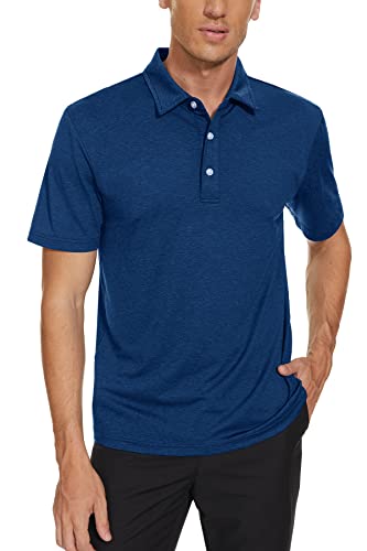 EKLENTSON Men's Polo Shirt Short Sleeve Work Shirt Quick Dry Lightweight Breathable Activewear Polos Dark Blue,XL