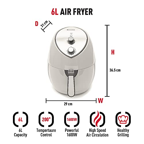 Haden Putty Air Fryer – 6L Low Fat Haden Compact Air Fryers - Rapid Air Circulation - Timer 0-30min and Temperature Control - 4.7L Basket - 6L Outer Pan - Non Stick Basket - 1600W