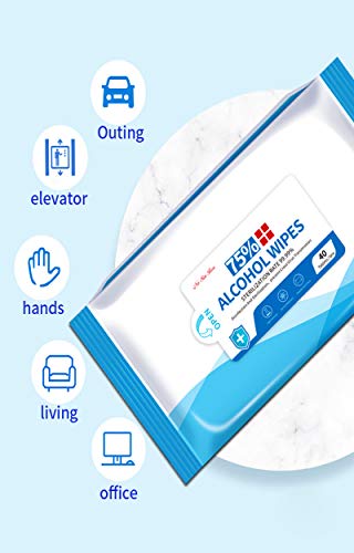 Alcohol Wipes Hands Cleaning Wipes Wet Wipes Disinfection Protection Large Size Alcohol Wipes for Travel, Office, School and All Daily Household 40 Wipes/Bag (1 Bag)