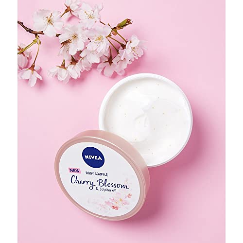 NIVEA Body Cream Souffle Cherry Blossom & Jojoba Oil Moisturiser (200ml), Moisturing Body Cream for Very Dry Skin, Leaves Skin Feeling Velvety Smooth