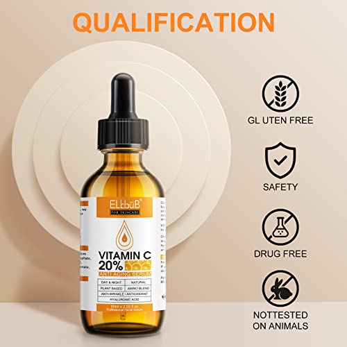 Premium 20% Vitamin C Serum For Face with Hyaluronic Acid, Retinol & Amino Acids - Boost Skin Collagen, Brighten Hydrate & Plump Skin, Anti Aging & Wrinkle Facial Serum