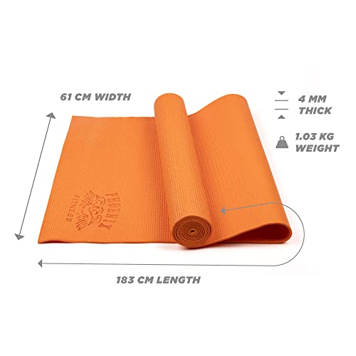 Phoenix Fitness RY1098 Yoga Mat Non-Slip Exercise Mat for Women & Men's Home Fitness, Mat for Yoga & Pilates, 183cm x 61cm x 4mm Thickness, Orange