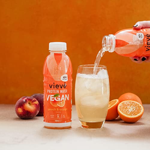 Vieve Vegan Protein Water - 10g Plant-Based Pea Protein with 9 Essential Amino Acids & BCAA - Zero Sugar, Fat, Dairy - No Artificial Flavours, Colours, Preservatives - Peach & Orange, 6 x 500ml Bottle