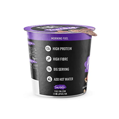 FUEL10K Porridge Pots, Chocolate - 8x70g - High Protein On The Go Breakfast