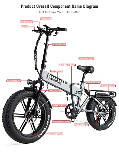 SAMEBIKE Electric Mountain Bike Commuter Folding Snow Mountain Fat Tire E-Bike 20" 4.0 Removable Battery 7 Speed Gears Ebike for Men Women Electric Bicycle for Adults