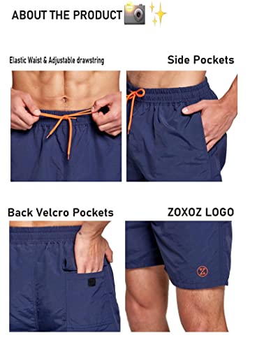 ZOXOZ Mens Swimming Shorts Board Shorts Waterproof Quick Dry Beach Shorts Swim Trunks Summer Casual Surf Shorts with Pockets Mesh Lining Dark Blue M