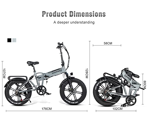 SAMEBIKE Electric Mountain Bike Commuter Folding Snow Mountain Fat Tire E-Bike 20" 4.0 Removable Battery 7 Speed Gears Ebike for Men Women Electric Bicycle for Adults