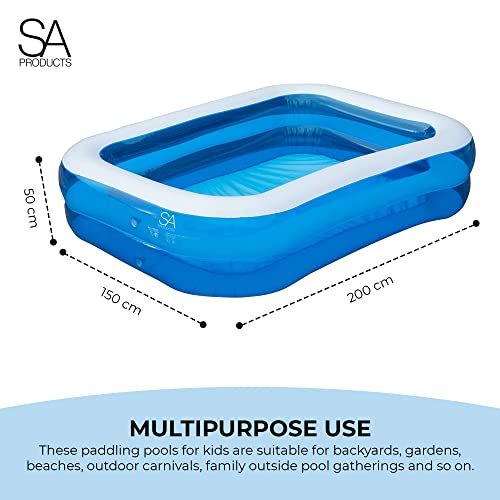 SA Products 2M Paddling Pool for Kids, Pool Inflatable Swimming Pool with Self-Adhesive Repair Patch | Rectangular Large Paddling Pool, Inflatable Pool, Paddling Pool for Adults & Kids