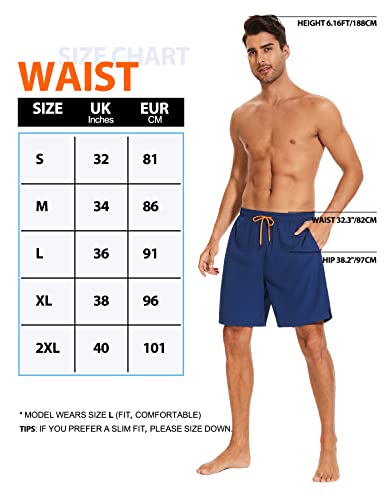 YUTYTH Men’s Swimming Shorts Swim Trunks Waterproof Quick Dry Beach Shorts Surfing Board Shorts with Mesh Liner and Pockets Navy