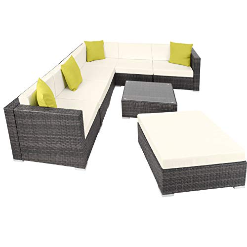 TecTake 800892 Aluminium rattan garden furniture sofa outdoor set incl. pillows and clamps (Grey)