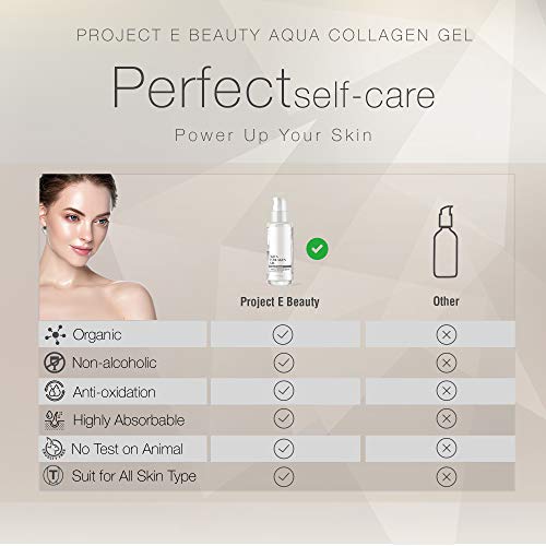 Project E Beauty Aqua Collagen Gel | Natural Organic Skin Care Vitamin C Facial Eye Anti Aging Fine Lines Wrinkles Lifting Tightening Plumping Firming Serum Lotion Ion Gel Treatment 50ml 1.7oz