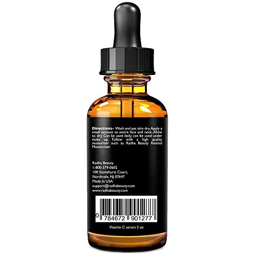 Radha Beauty Natural Vitamin C Serum for Face, 60mL - 20% Organic Vitamin C + Vitamin E + Hyaluronic Acid, Facial Serum for Anti-Aging, Wrinkles, and Fine Lines