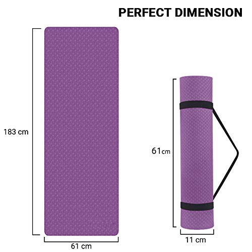 ROMIX Yoga Mat for Women Men, 6MM Thick Non Slip Eco Friendly TPE Fitness Exercise Mat (183 x 61 x 0.6cm) with Carrying Strap Ideal for Yoga Pilates Gymnastics Workout Training Home Meditation Travel