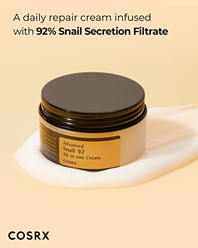 COSRX Advanced Snail 92 All in one Cream, 3.53 oz/100g | Moisturizing Snail Secretion Filtrate 92% | Facial Moisturiser, Long Lasting, Deep & Intense Hydration, Korean Skin Care