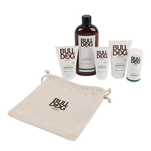 BULLDOG Skincare - Body Care Collection, Gift Set for Men (x1 Original Shower Gel 500ml, x1 Face Scrub 125ml, x1 Moisturiser 100ml, x1 Hand Cream 75ml, x1 Deodorant 75ml)