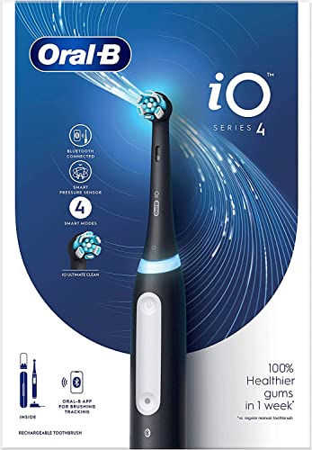 Oral-B iO4 Electric Toothbrush With Revolutionary iO Technology, Gifts For Women / Men, 1 Toothbrush Head & Travel Case, 4 Modes With Teeth Whitening, UK 2 Pin Plug, Black