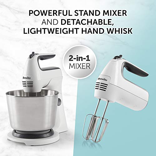 Breville Classic Combo Stand and Hand Mixer | Electric Hand Whisk and Stand Food Mixer | 3.7 Litre Stainless Steel Bowl | Swivel Control, Whisk, Dough Hooks and Beaters [VFM031]