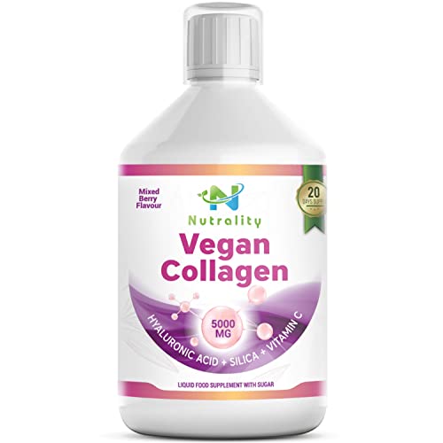 Nutrality Vegan Collagen Liquid Supplement - Premium-grade 5000mg Hydrolyzed Collagen Peptides with Silica, Biotin, Vitamin C, D3, E - Healthy Skin, Hair, Nails, Joints, Muscles - Berry Flavour, 500ml