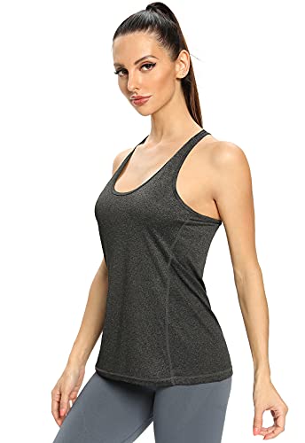 Vislivin Workout Tank Tops for Women Running Racerback Tanks Exercise Yoga Tops Activewear Vest - 4 Pack Black/Gray/Black/Wine Red-8 S