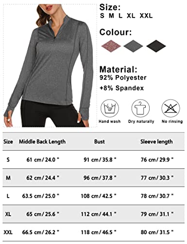 Terecey Womens Running Jacket, Long Sleeve Sports Shirt Workout Tops, Half Zip Quick Dry Yoga Shirts Fitness Activewear with Thumb Holes