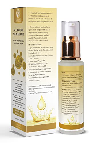 All in One Skin Elixir, Intense Brightening & Lightening Serum with Vitamin C, Arbutin, Kojic Acid, Glutathione, Erase Dark Spots, Blemishes & Hyperpigmentation Serum,50ml