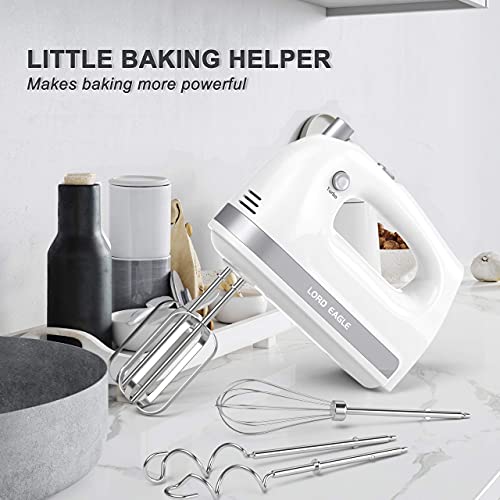 Lord Eagle Hand Mixer Electric Whisk, 400W Power Handheld Mixer for Baking Cake Egg Cream Food Beater, Turbo Boost/Self-Control Speed + 5 Speed + Eject Button + 5 Accessories