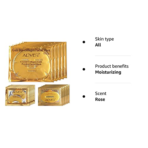 24K Gold Bio Collagen Crystal Face Mask + Eye Mask + Lip Mask, Anti ageing Skin Care (5pairs/set)