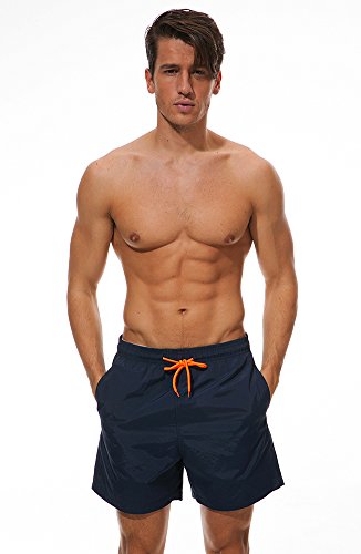 TACVASEN Mens Beach Shorts with Pockets Swim Trunks Mens Waterproof Beach Swimming Shorts Surf Bathing Suit Surfing Holiday Shorts Mesh , 38, Navy Blue