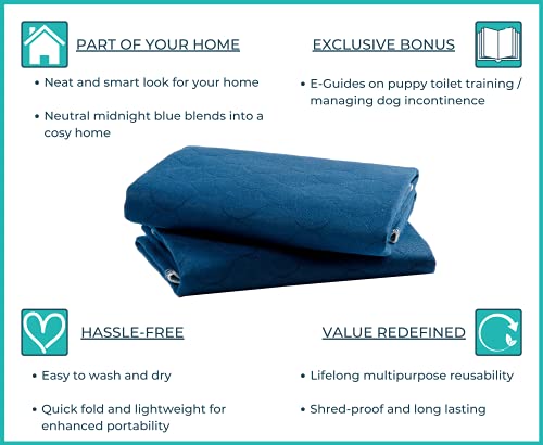 PET IMPACT Washable Puppy Pads, Dog Incontinence Pads, XL Reusable Dog Pee Pad and Puppy Training Pads, Easy Wash and Dry 2-Pad Box (Midnight Blue, 35"x32")