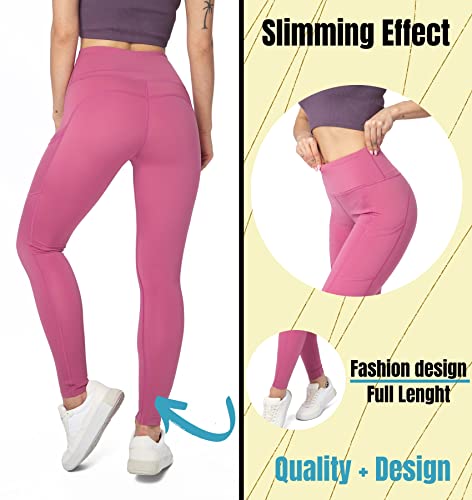 FUTURO FASHION Ladies Sport Leggings with Pockets I Slim Push-up Stretchy Workout Gym Leggings I Tummy Control High Waisted Yoga Gym Pants I Women Activewear Sport Leggings I Size 8-18 UK Pink