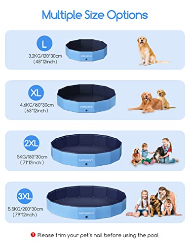 Meowant Foldable Dog Pool Dog Paddling Pool, Upgrade Thickened PP Material Swimming Pools for Large Dogs, Indoor Outdoor Portable Dog Pool, Large Kids Bath Pool with 4pcs Repair Patch (2XL-71 x 12")