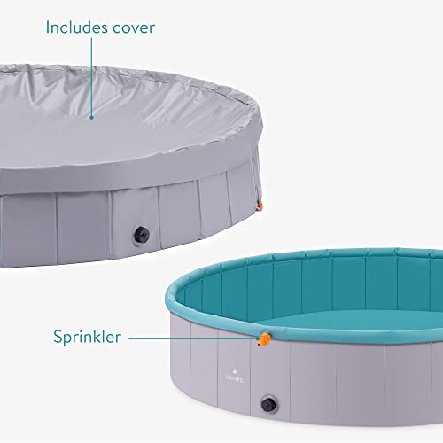 Navaris Dog Pool with Sprinkler - 160 cm Paddling Pool for Dogs - Extra Large XL Pet Swimming Pool to Fill with Water in Hot Weather - Includes Cover