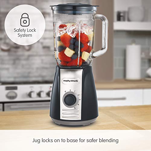 Morphy Richards 403010 Jug Blender with Ice Crusher Blades Inspire Kitchen Confidence, Glass, 600 W, 1.5 liters, Grey