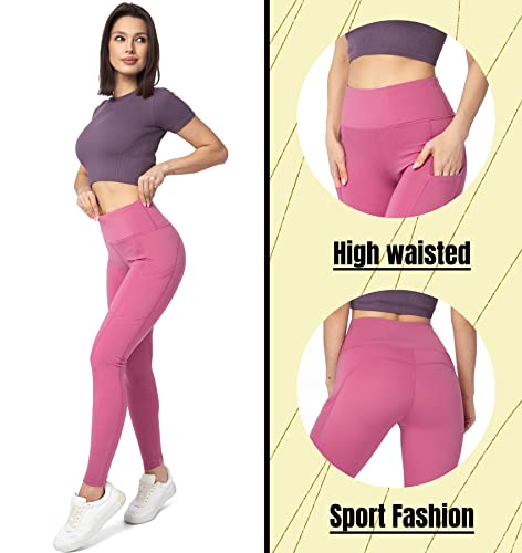 FUTURO FASHION Ladies Sport Leggings with Pockets I Slim Push-up Stretchy Workout Gym Leggings I Tummy Control High Waisted Yoga Gym Pants I Women Activewear Sport Leggings I Size 8-18 UK Pink